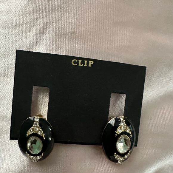 Clip on earrings—black/gold/rhinestones. NIP. Never worn. Great accessory. - Picture 1 of 2
